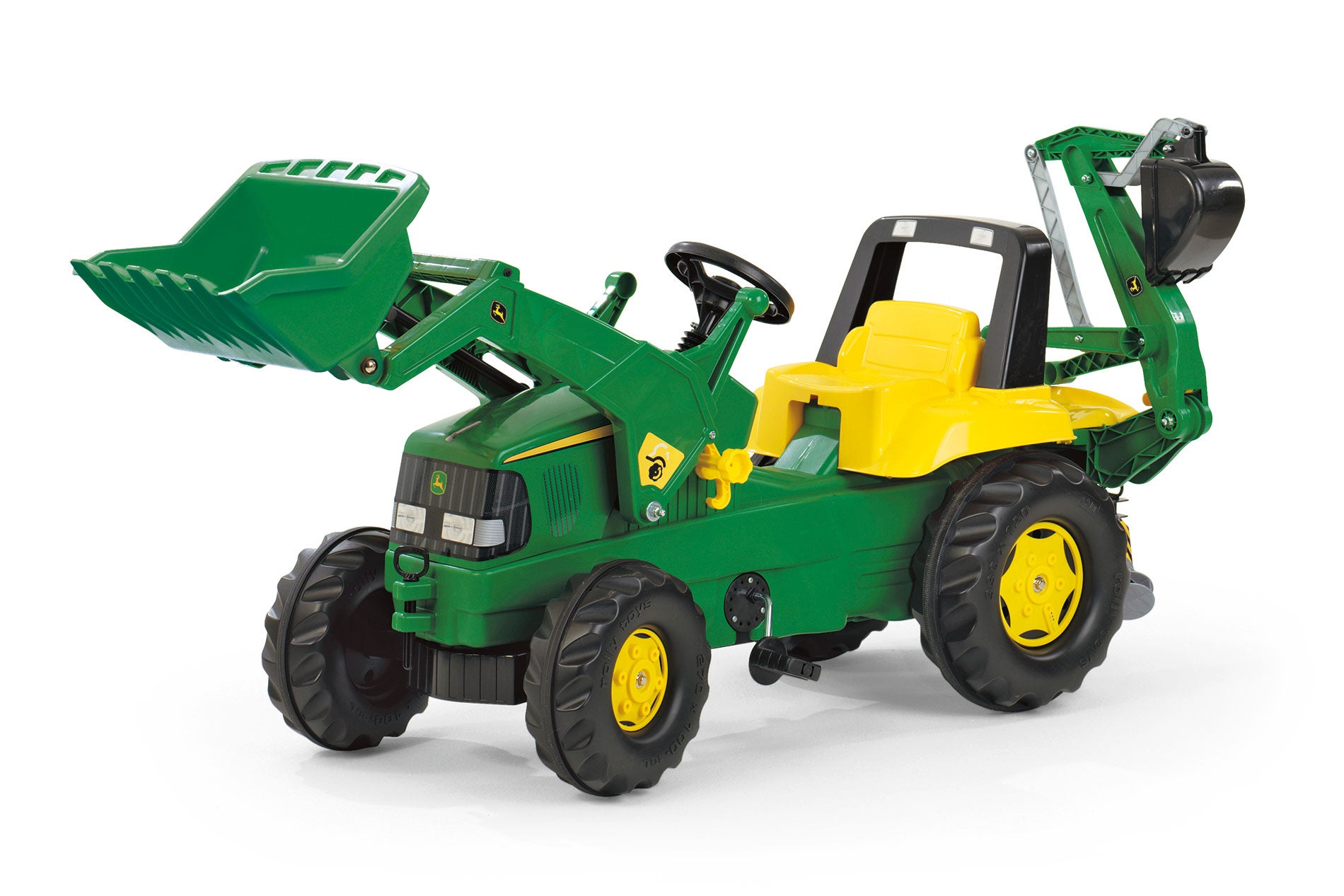 Rolly John Deere Ride On Pedal Tractor with Front Loader Backhoe